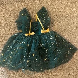 Elegant Green and Gold Starry Kids Formal Dress